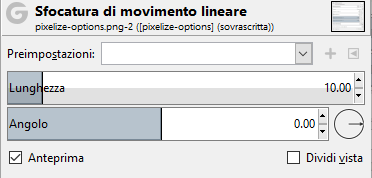 Opzioni del filtro «sfocatura di movimento lineare»