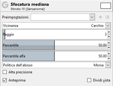 Parametri del filtro «sfocatura mediana»