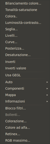 Il contenuto del menu «Colori»