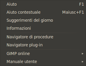 Contenuto del menu «Aiuto»