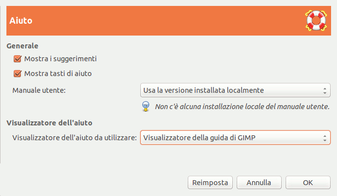 Preferenze del sistema di aiuto