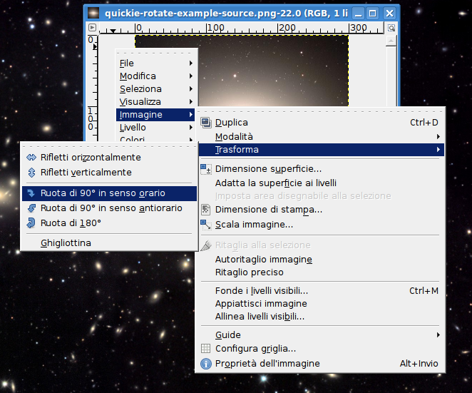 Menu di «Ruotare un'immagine»