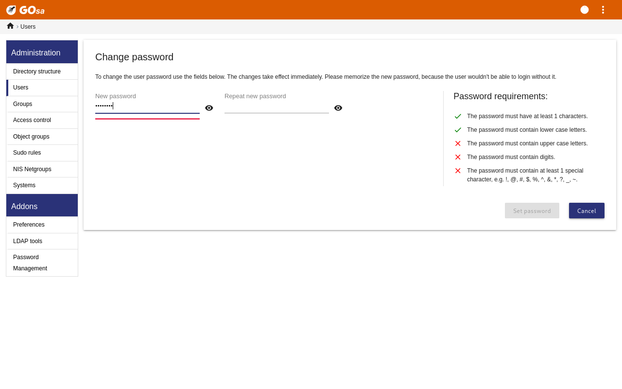 Configurare la password dell'utente