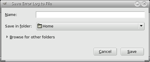 “Save Error Log to file” Dialog window