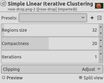 “Simple Linear Iterative Clustering” options