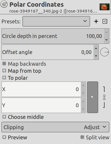 “Polar Coordinates” filter options