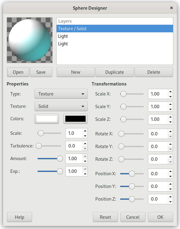 “Sphere Designer” filter parameters