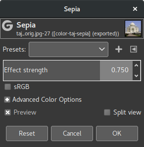 “Sepia” options