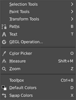 Contents of the “Tools” menu