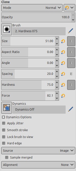 Tool Options for the Clone tool