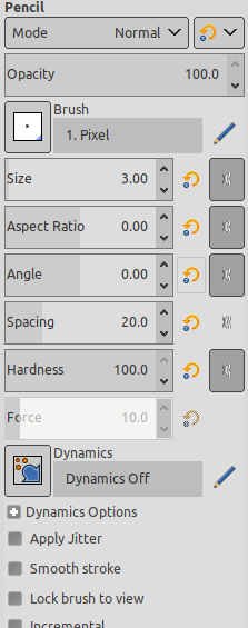 “Pencil” Tool options