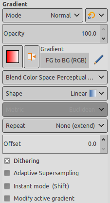 The Gradient tool dialog