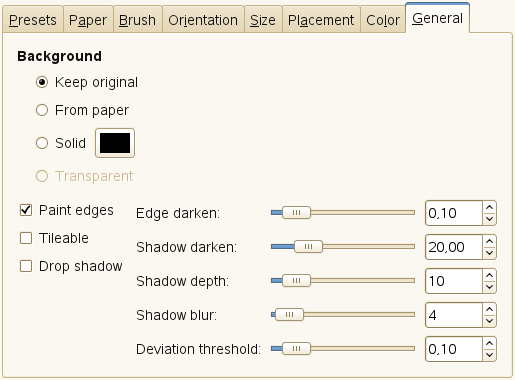 “General” tab options