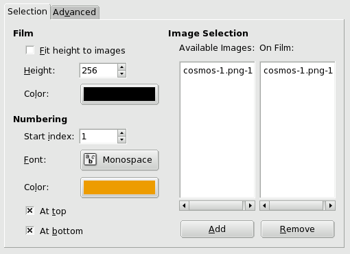 “Filmstrip” filter options (Selection)