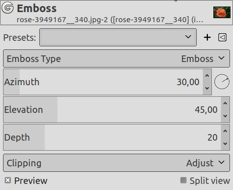 “Emboss” filter options