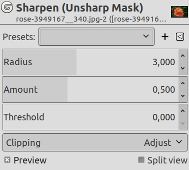 “Sharpen” filter options