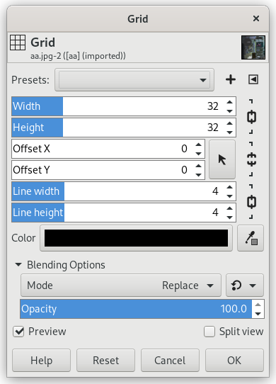 “Grid” filter options