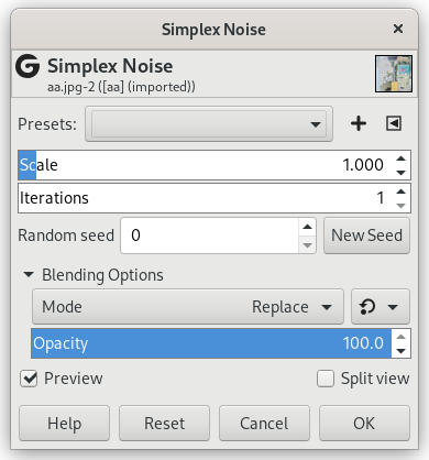 “Simplex Noise” filter options