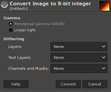 The “Precision” conversion dialog for 32-bit float to 8-bit integer