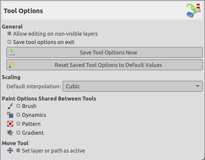 Tool Options Preferences