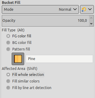 “Bucket Fill” tool options