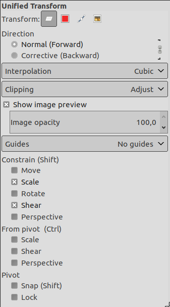 Unified Transform Tool Options