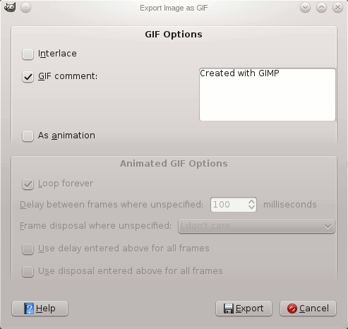 The GIF Export dialog