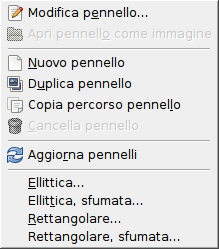 Il menu contestuale dei «pennelli»