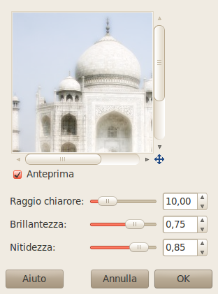 Opzioni del filtro «Chiarore sfumato»