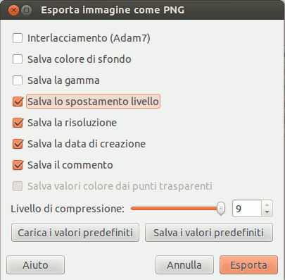 La finestra di dialogo «Esporta come PNG»