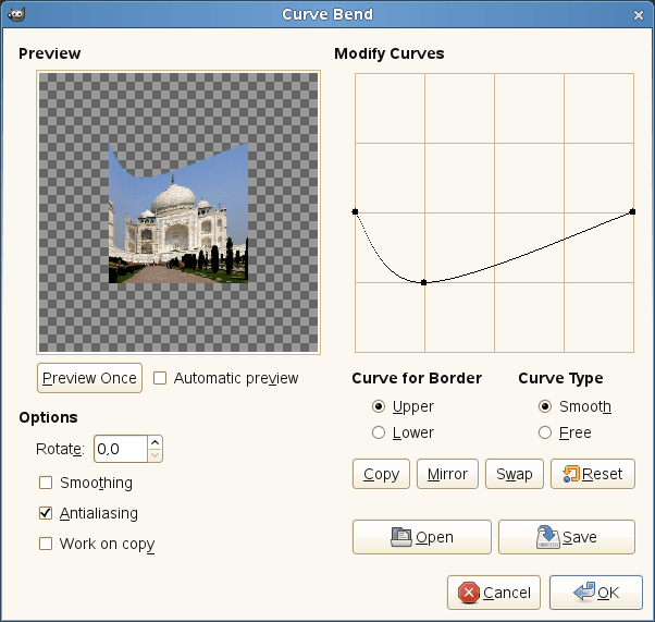 “Curve bend” filter options