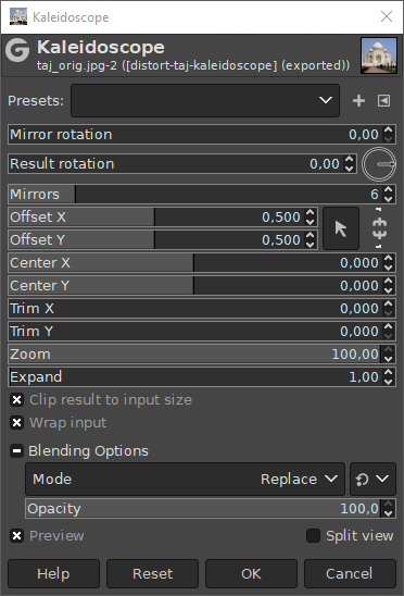 “Kaleidoscope” filter options