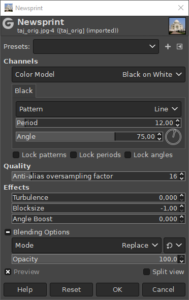 “Newsprint” filter options