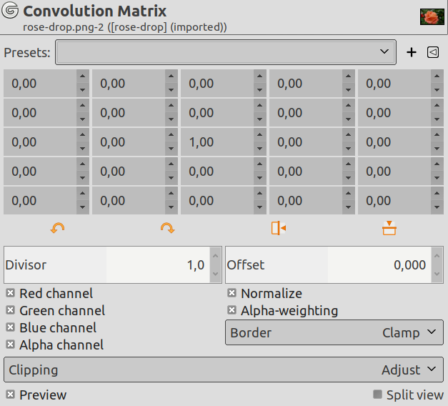 “Convolution matrix” options