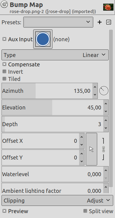 “Bump Map” filter options