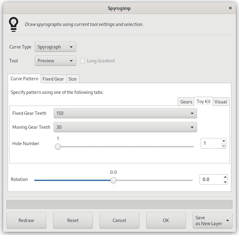 “Spyrogimp” filter options (Curve Pattern)