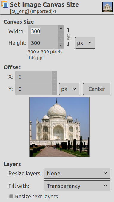 The “Set Image Canvas Size” dialog