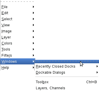 The “windows” submenu and its tear-off submenu