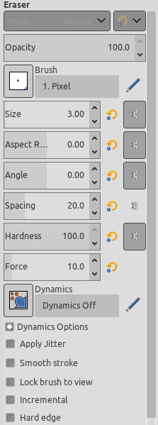 Tool Options for the Eraser tool