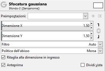 Impostazioni del filtro «sfocatura gaussiana»