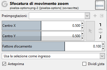 Opzioni del filtro «sfocatura di movimento zoom»