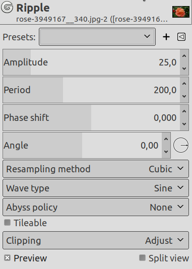 Opzioni del filtro «Increspature»