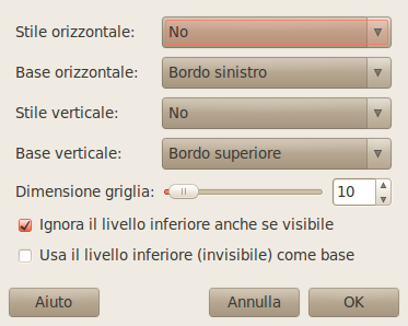 La finestra di dialogo «Allinea i livelli visibili»