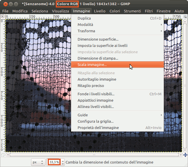Uso di GIMP per riscalare le immagini