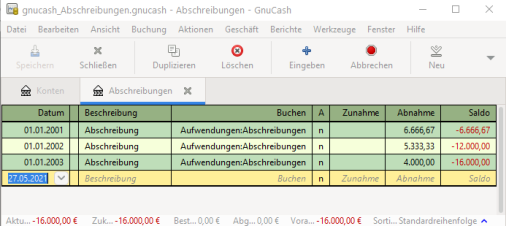 Anlagenabschreibung Register