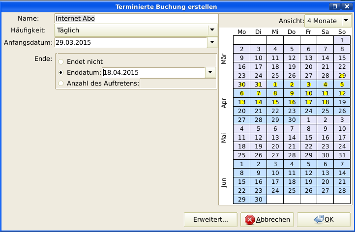 Dritter Schritt zur Erstellung einer terminierten Buchung in der Buchungsansicht