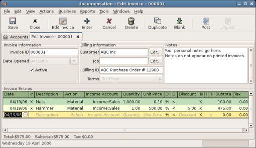 Edit Invoice Window