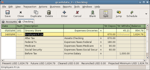 Entering a split transaction