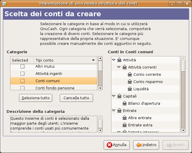 L’assistente per la nuova struttura conti - Scelta dei conti