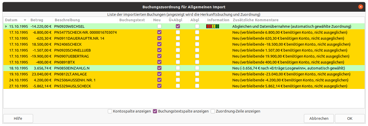 Buchungszuordnung während eines Importvorgangs